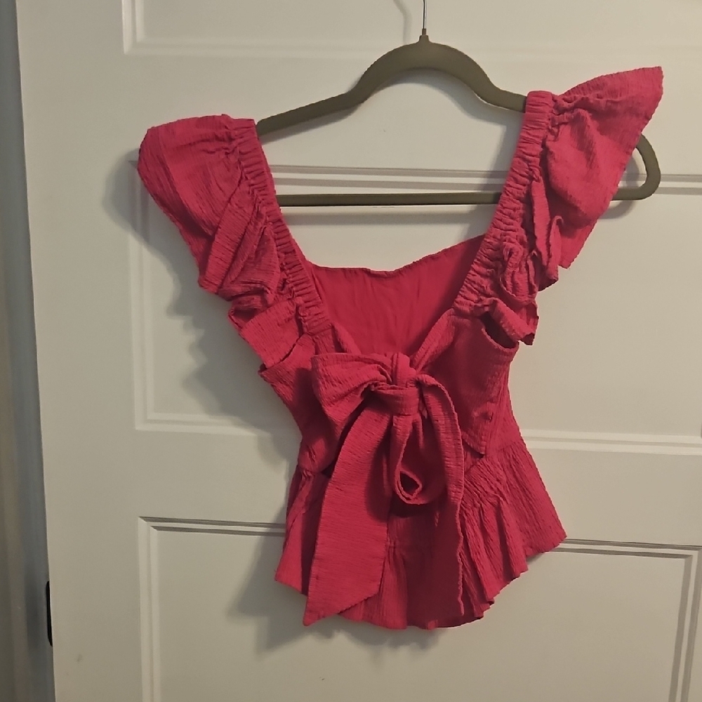 Alya Vibrant Pink Ruffle Blouse - Picture 3 of 3